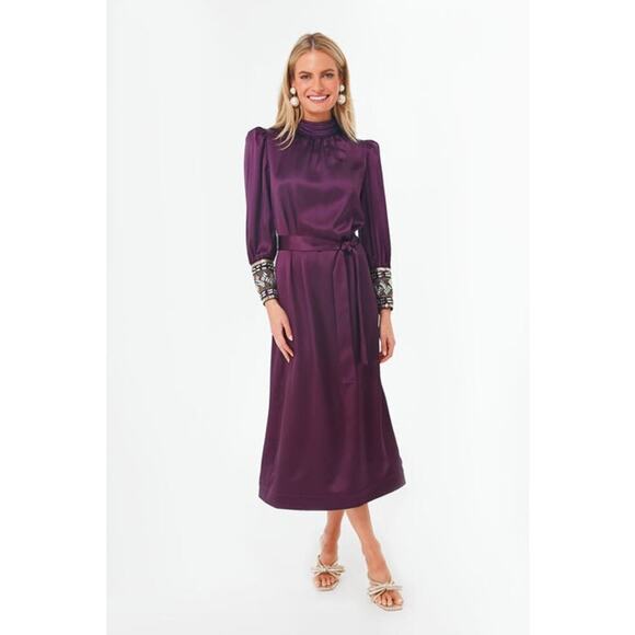 Tuckernuck Plum Embellished Faven Dress sz XS midi purple long sleeve $328